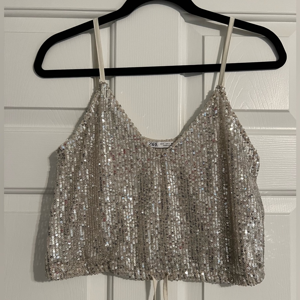 Zara Silver Sequin Crop Top